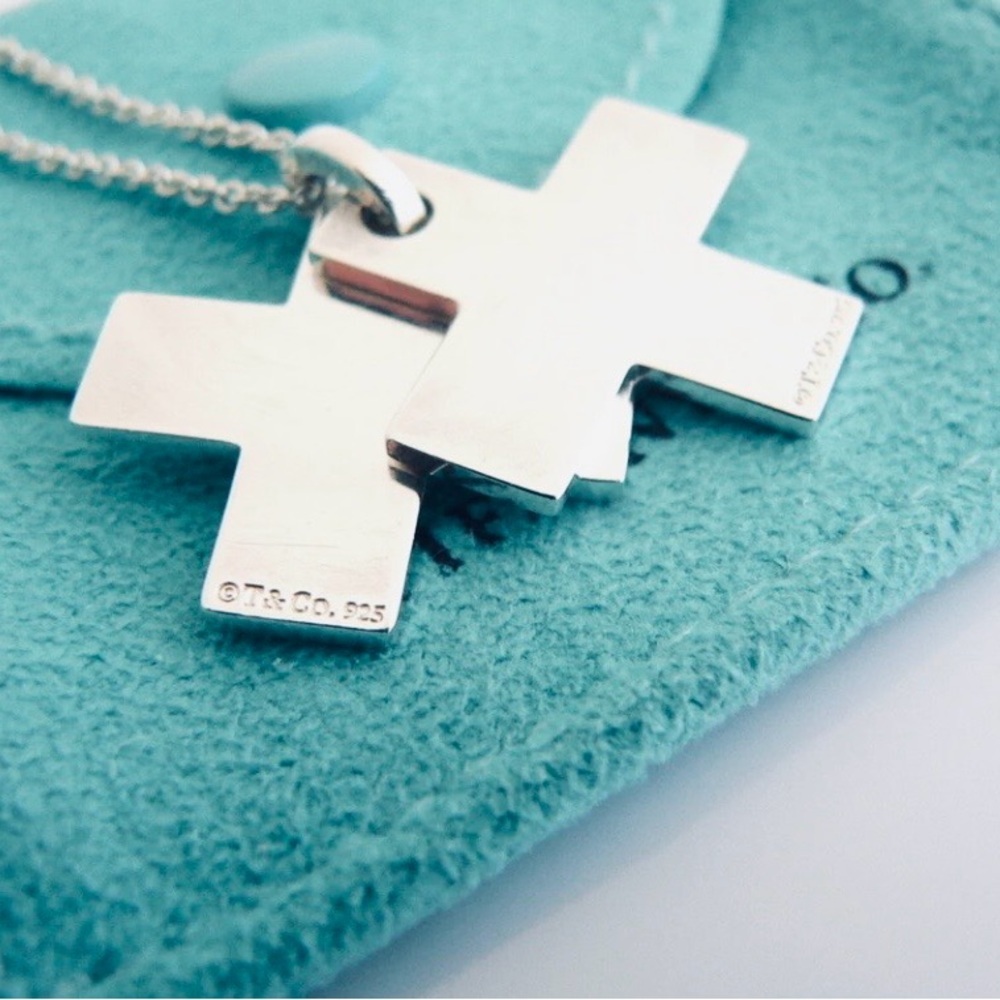 Authenticated Tiffany & Co 1837 Double Cross Necklace Sterling Silver Rare 18” - Picture 3 of 8
